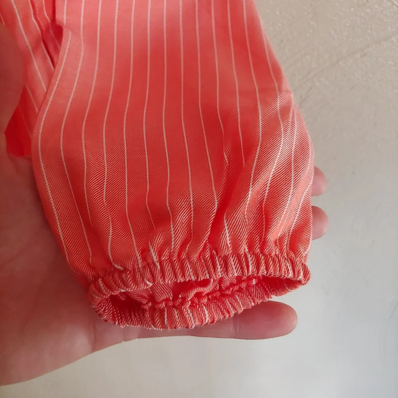Nautica Peach Pinstripe Orange Split V-neck Vertical Stripe Blouse Size Women XS - Picture 8 of 11